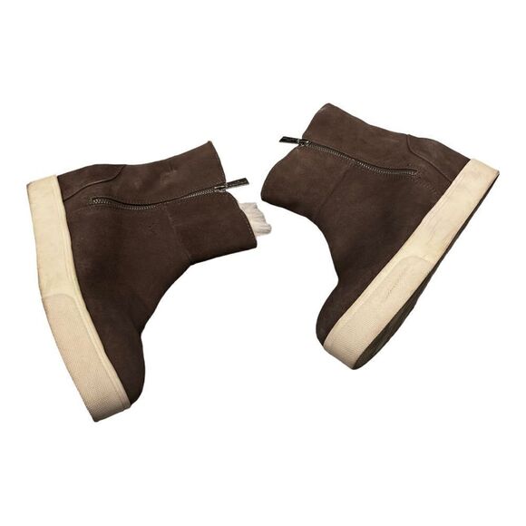 J/SLIDES GRAY/ Taupe Suede Faux Fur Hidden Wedge sneaker Booties Sz 8.5 - Picture 4 of 8